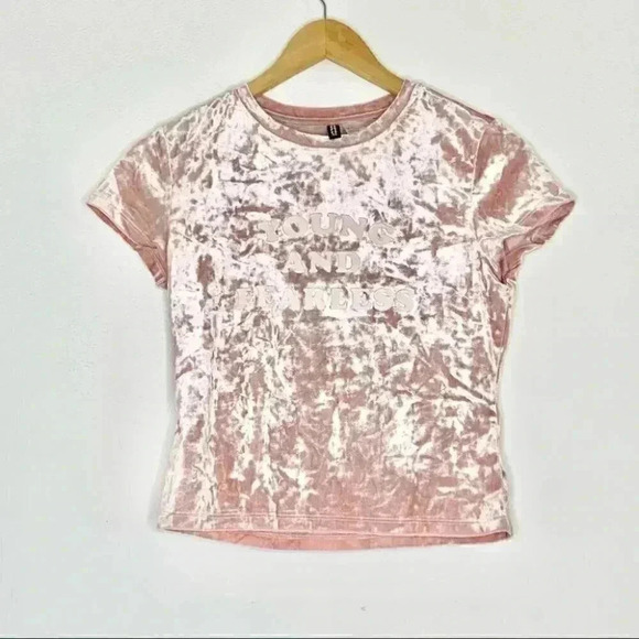 H&M Young and Fearless Pink Crushed Velvet crop Top medium Y2K velour - Picture 4 of 8